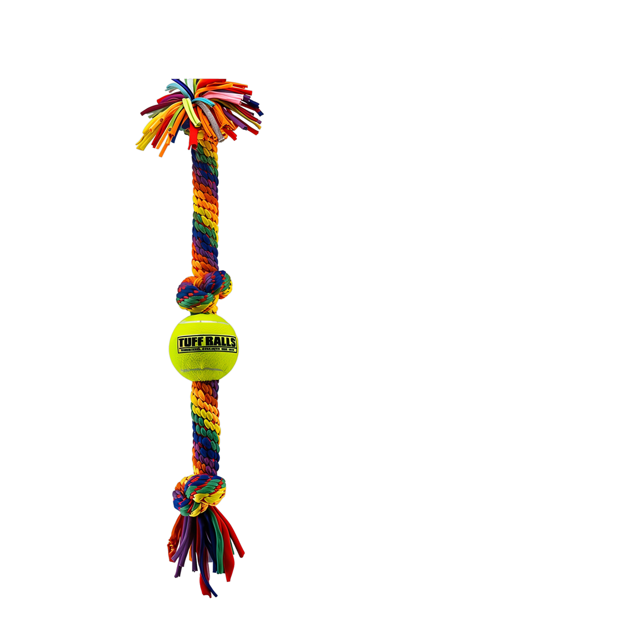 Petsport Kaleidoscope Rope Dog Toy colorful braided rope with knots and Tuff Ball