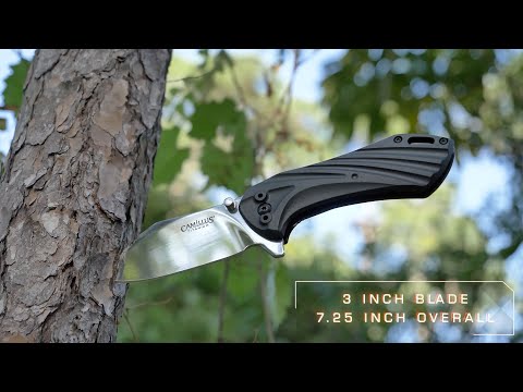 Camillus Chunk Folding Knife (model 19599) official 50-second product overview video by Camillus showing the titanium-bonded sheepsfoot blade and glass-filled nylon handle in use