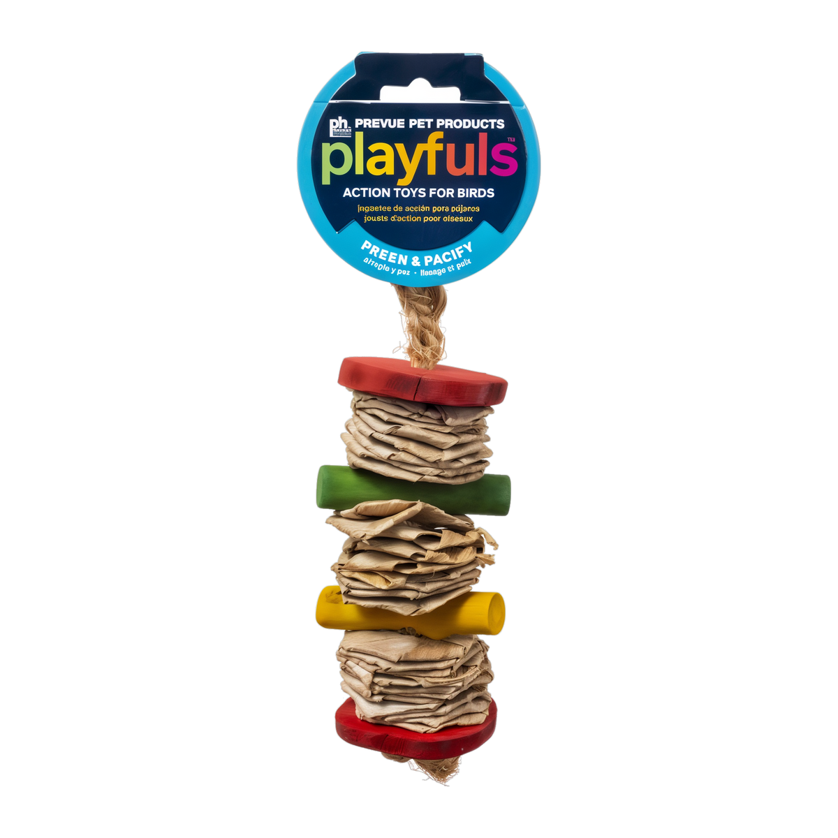 Banana Stack bird toy with Playfuls hang tag