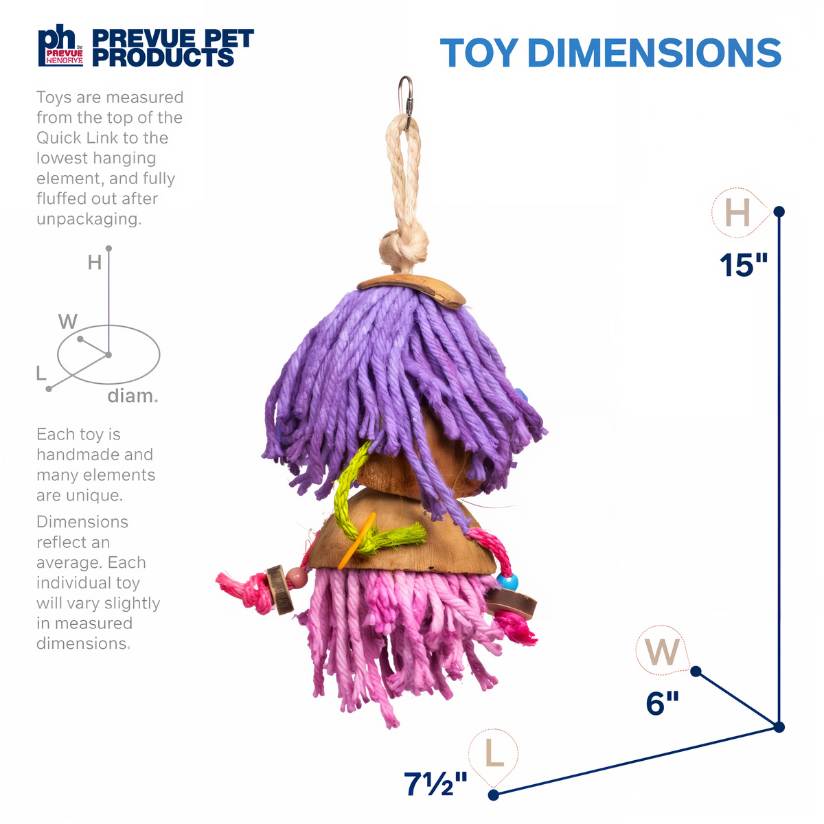 Car Wash bird toy dimensions 15 inches high by 7.5 long by 6 wide