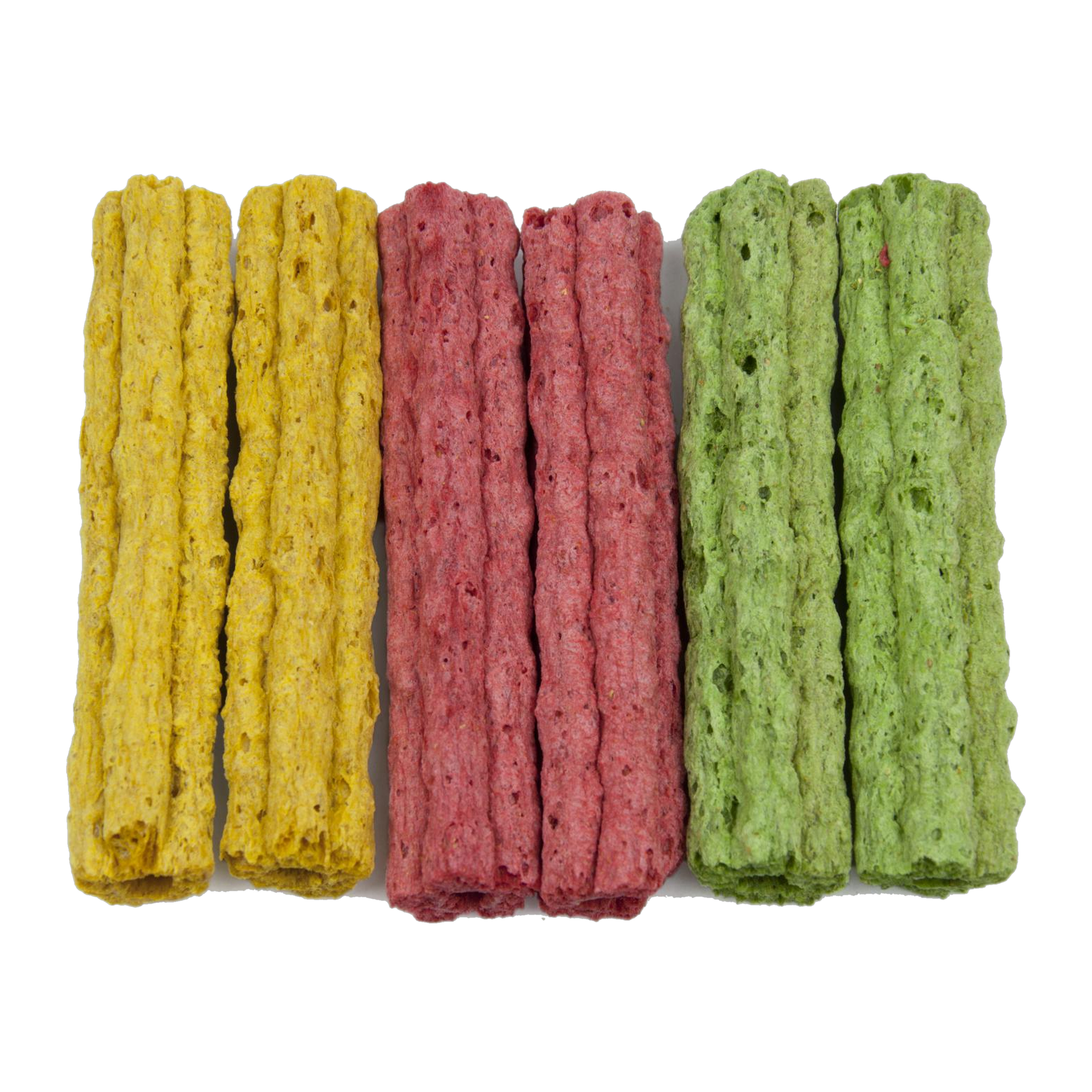 Six Party Gnaws long chew sticks in red yellow and green vegetable-dye colors