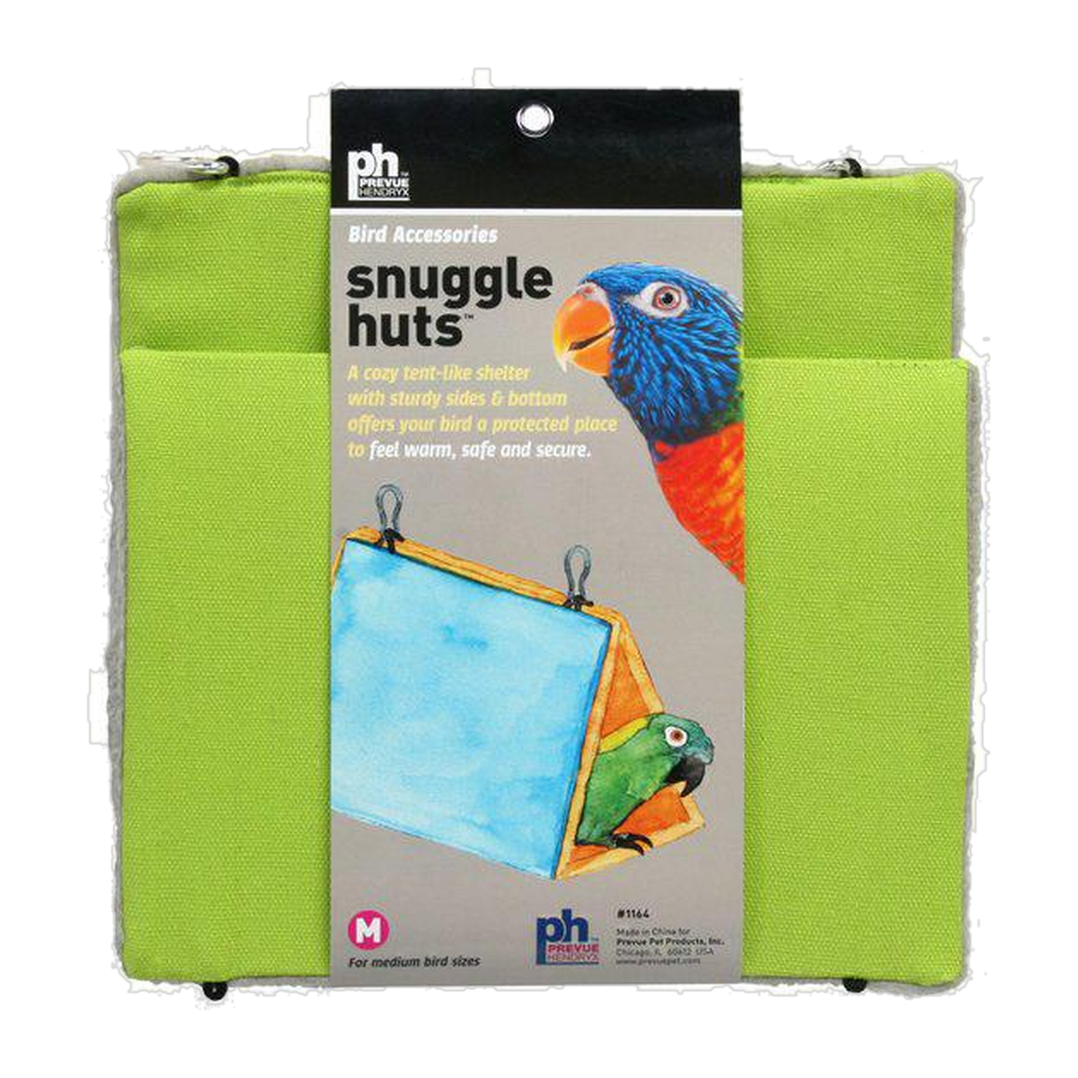 Prevue Snuggle Hut medium size retail card with lorikeet artwork