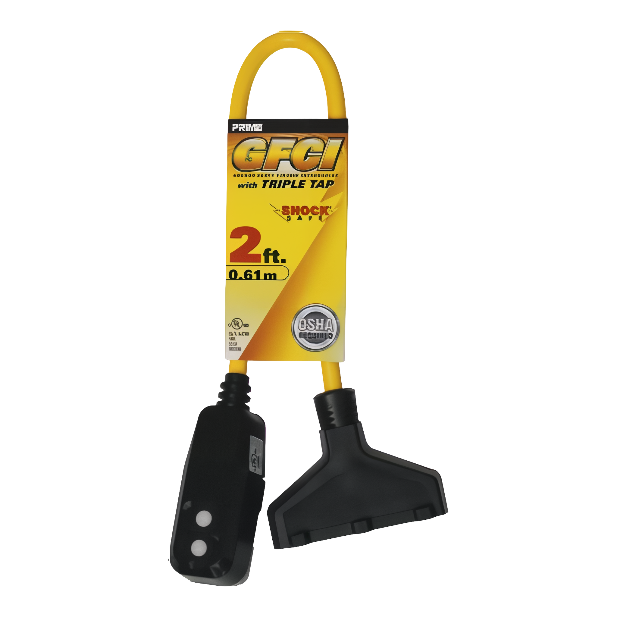 Prime Yellow Triple Tap Adapter with GFCI Plug