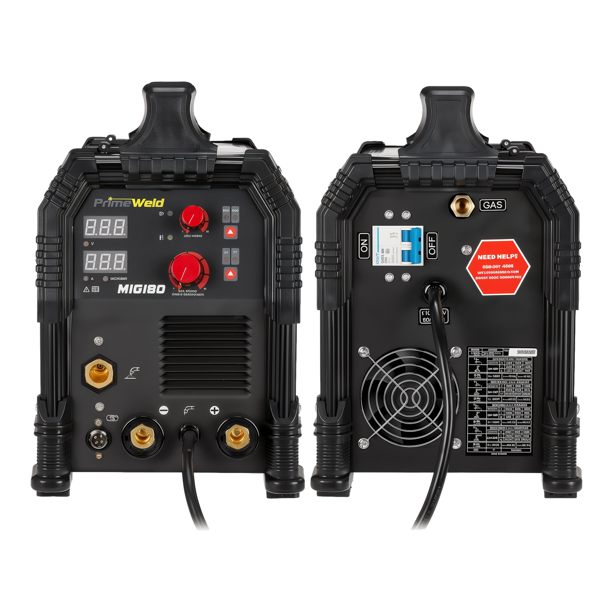 PrimeWeld MIG180 180-Amp MIG Welder With Spool Gun -- front and back views