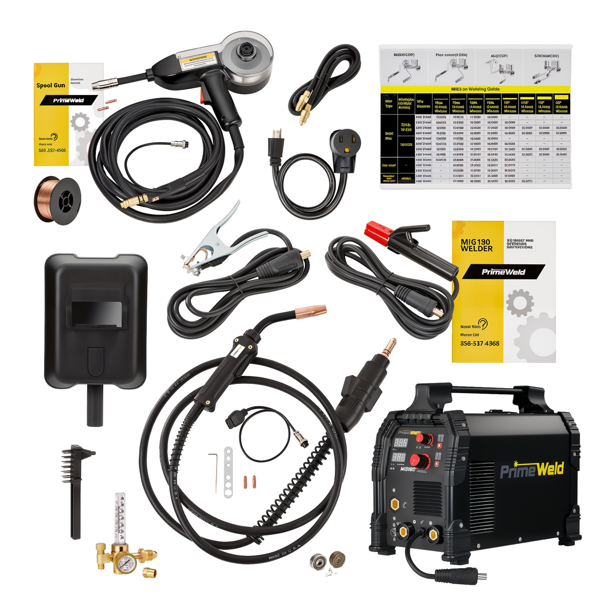 PrimeWeld MIG180 180-Amp MIG Welder With Spool Gun -- group shot: machine with mig gun