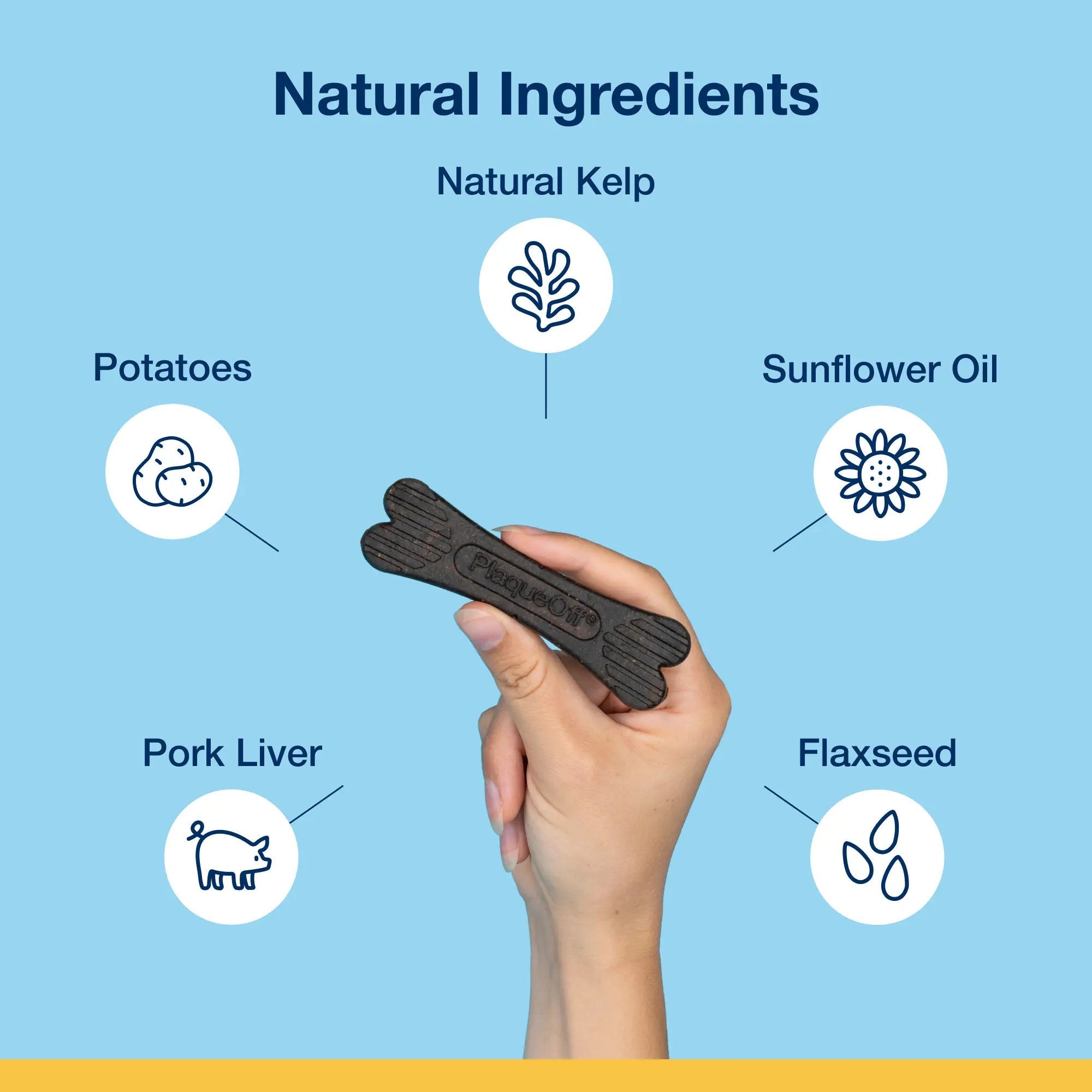 Natural ingredients including kelp, pork liver, potatoes, sunflower oil, and flaxseed