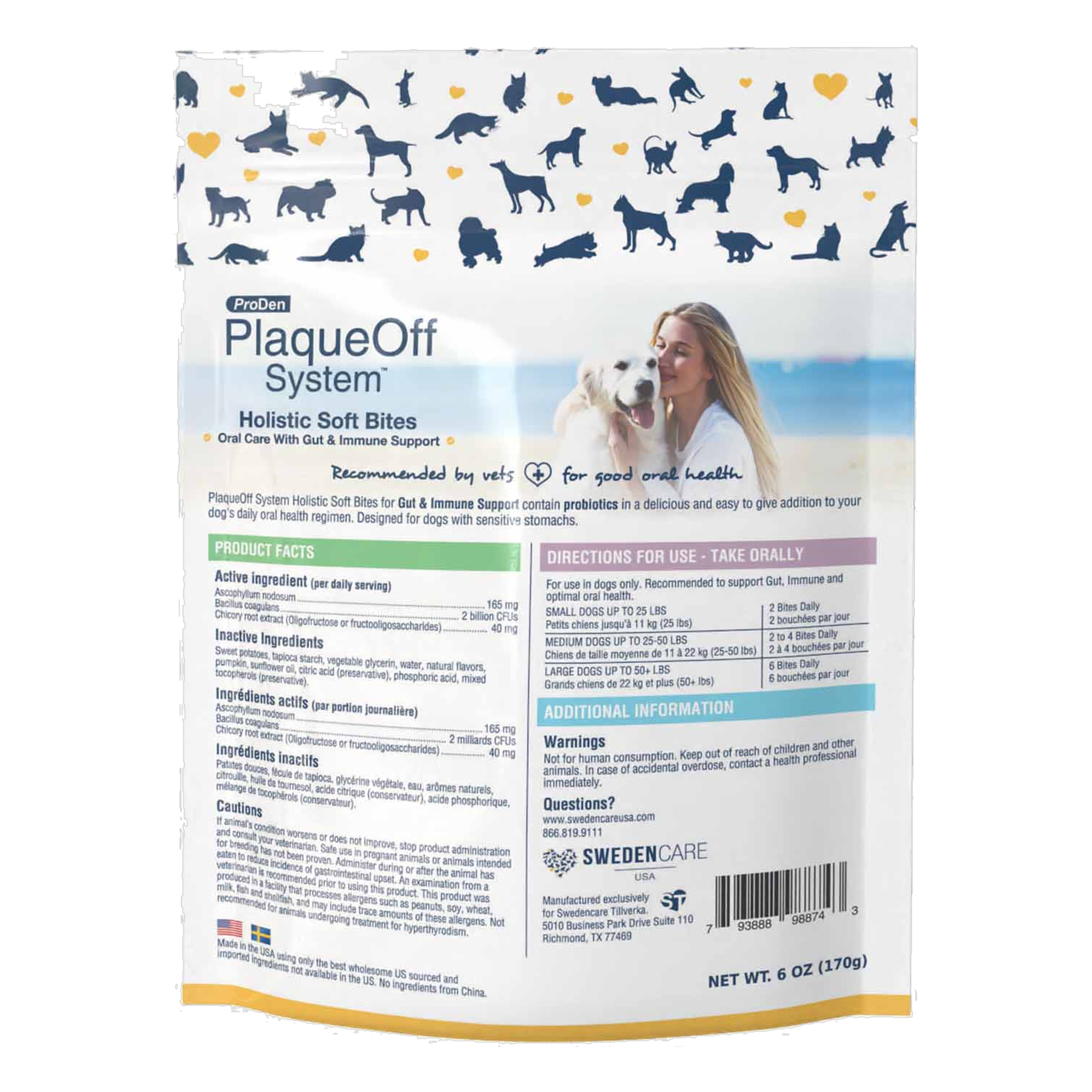 Holistic Soft Bites back label with product facts, feeding directions, and ingredients