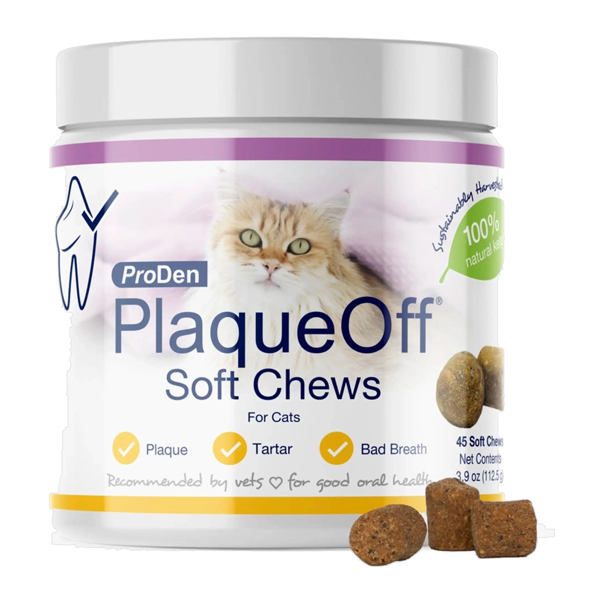 ProDen PlaqueOff Cat Soft Chews, 45 ct tub, front #45 ct