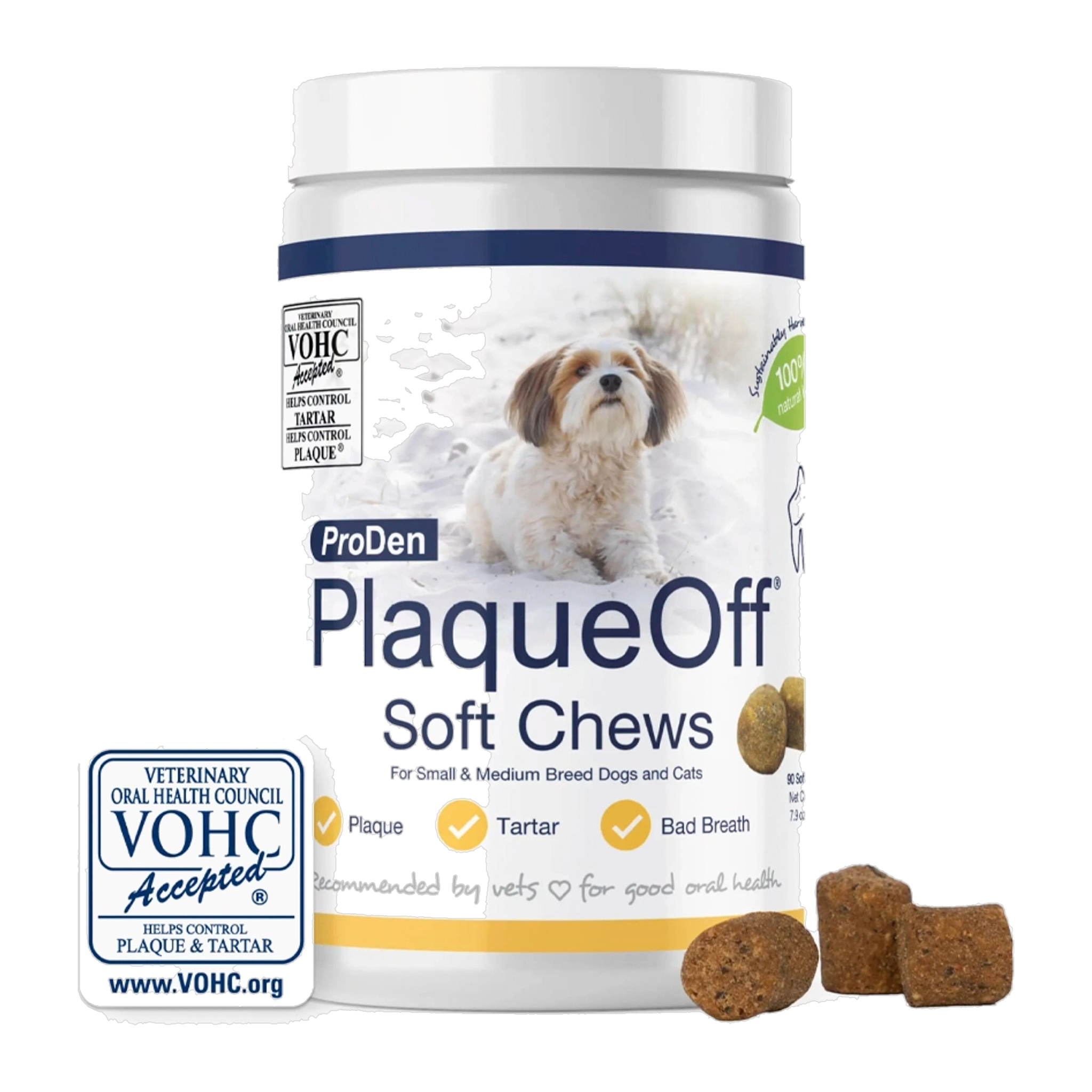 ProDen PlaqueOff Small & Medium Breed Dog Soft Chews, 90 ct tub, front #90 ct