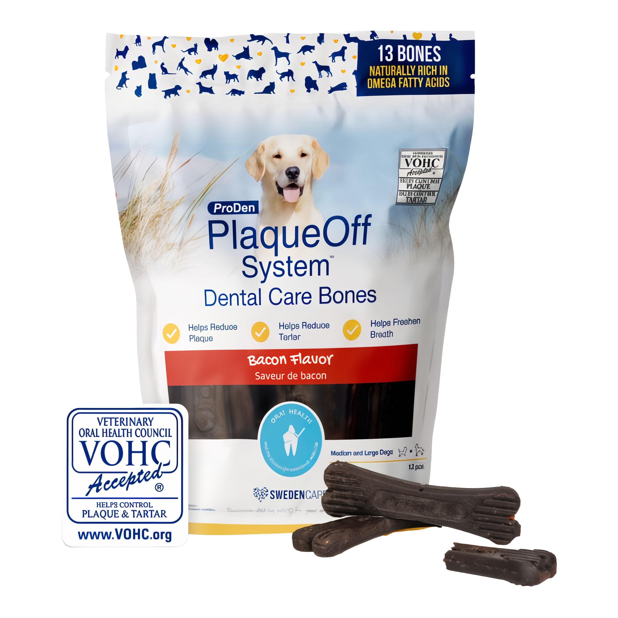 ProDen PlaqueOff System Dental Care Bones with Natural Bacon Flavor for Dogs
