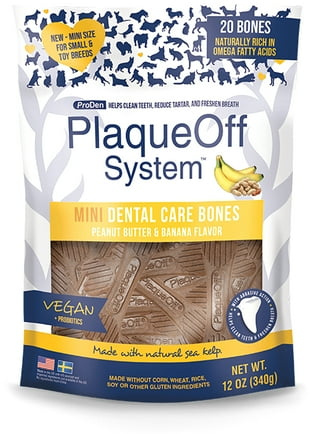 ProDen PlaqueOff System Mini Dental Care Bones with Peanut Butter & Banana Flavor for Dogs