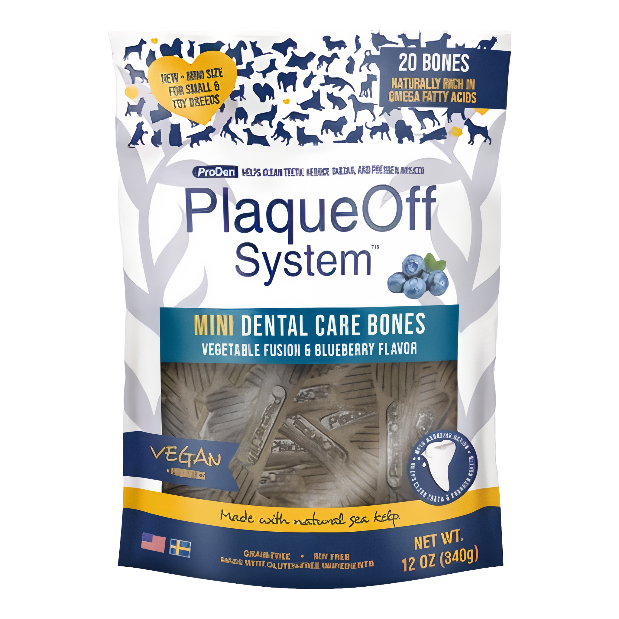 ProDen PlaqueOff System MINI Dental Care Bones with Vegetable Fusion & Blueberry Flavor for Dogs