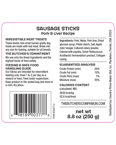 The Butcher's Companion Pork & Liver Recipe Sausage Sticks Dog Treats 8.8 oz