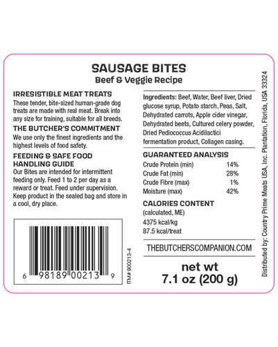 The Butcher's Companion Sausage Bites Beef & Veggie Recipe Dog Treats