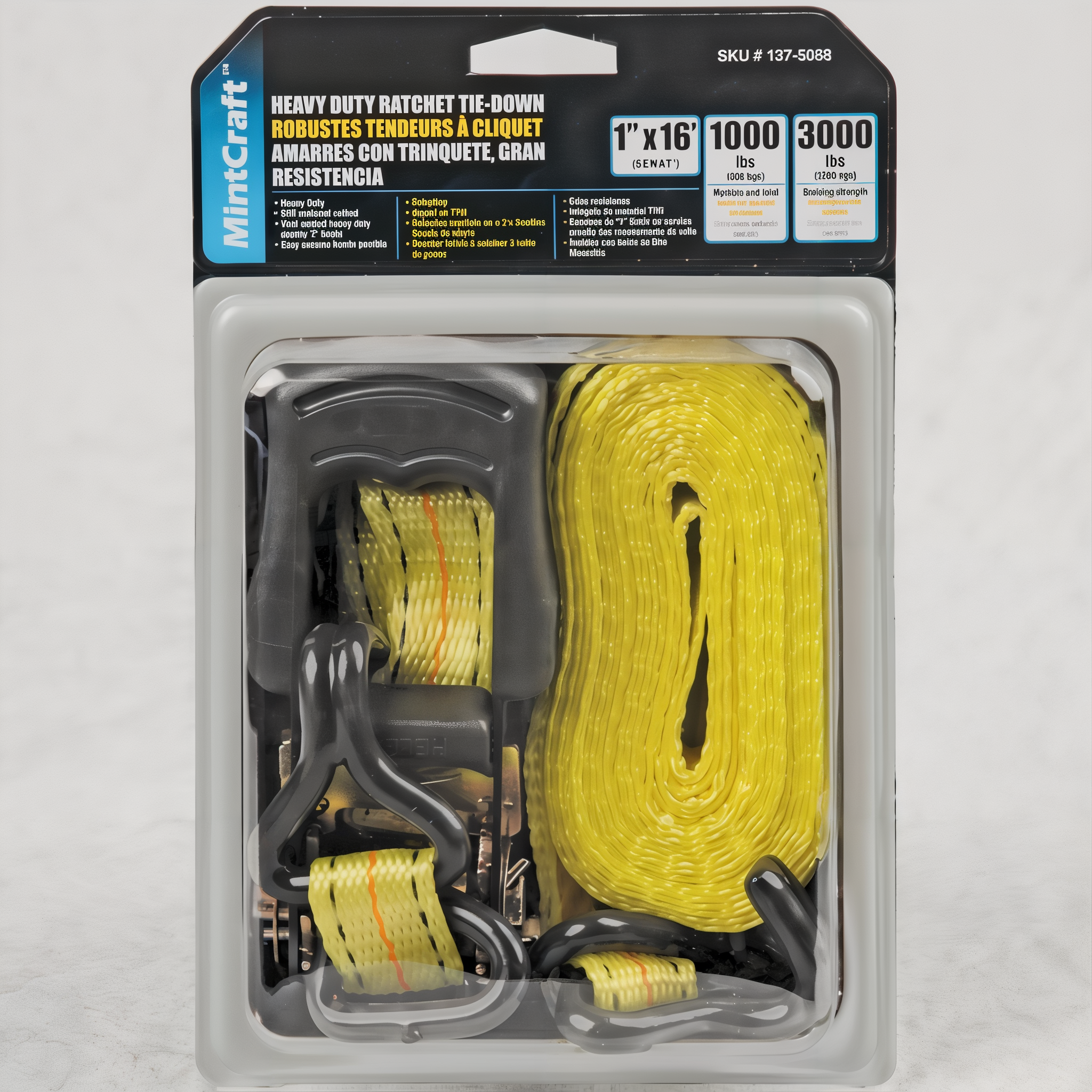ProSource 6 ft yellow tie-down strap for securing loads.