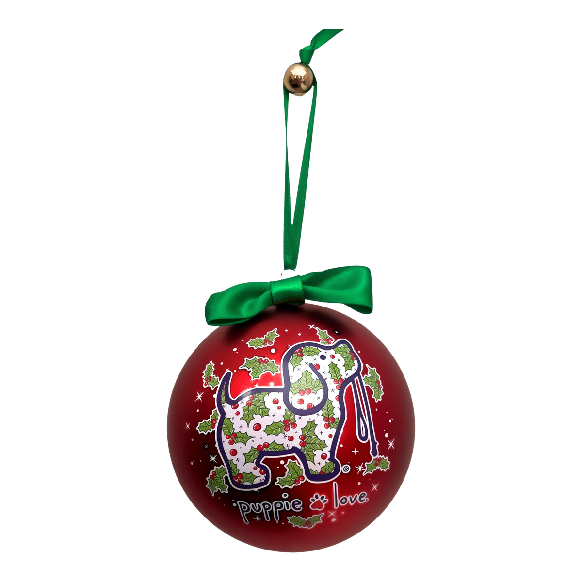 Puppie Love Holly Berries Pup Shatterproof Ornament -- product image
