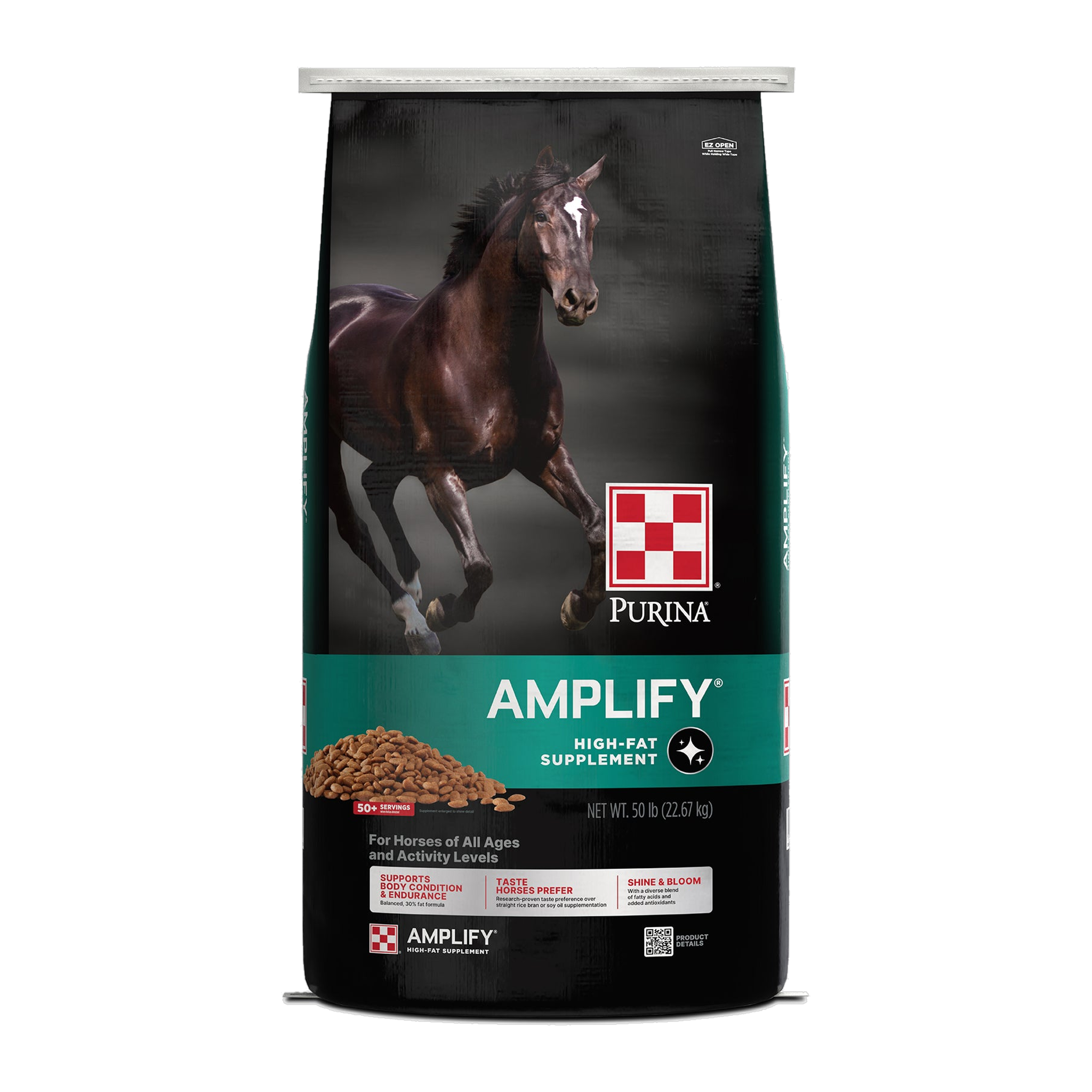 Purina Amplify High-Fat Horse Supplement 50 lb bag, front of package #50 LB