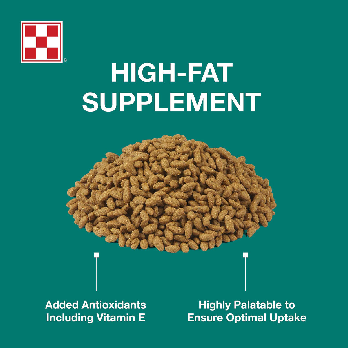 Purina Amplify extruded high-fat nuggets with added antioxidants including vitamin E, highly palatable