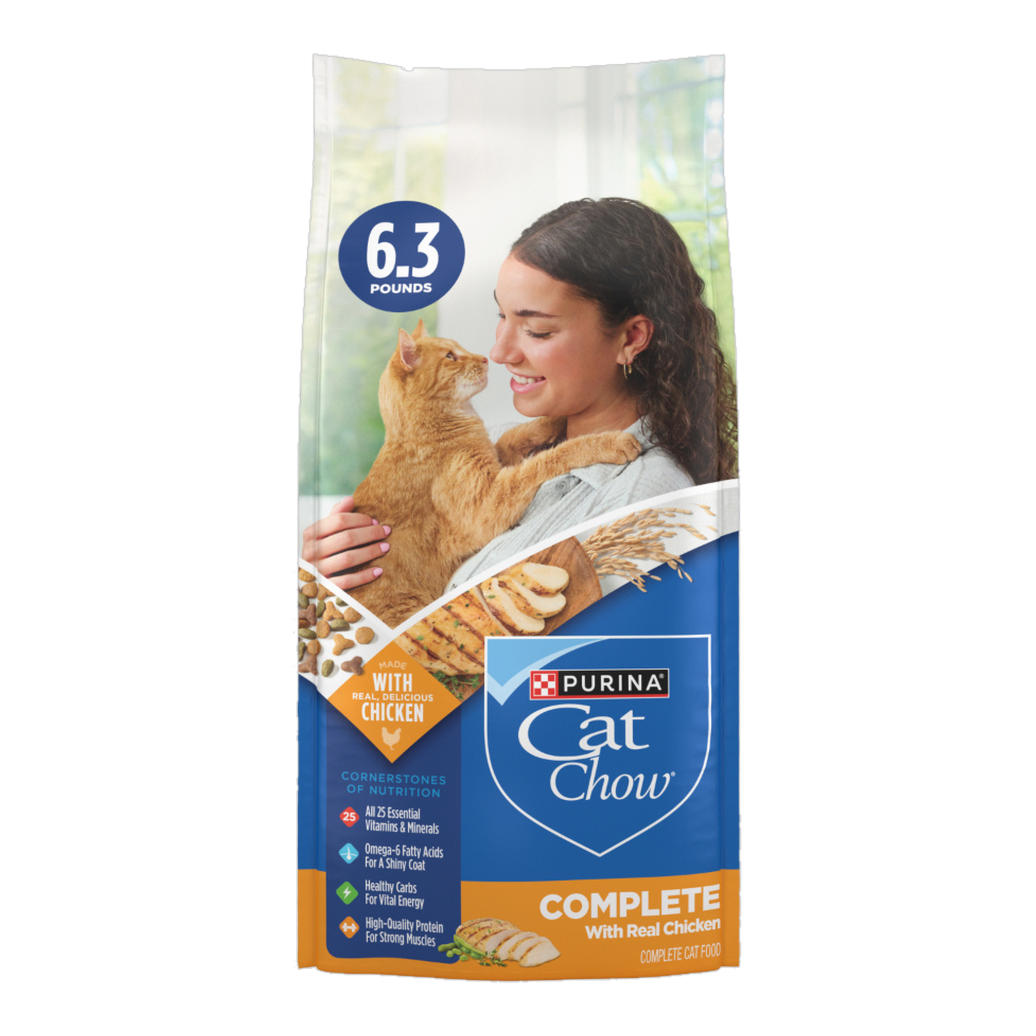 Purina Cat Chow Complete High Protein dry cat food with real chicken bag