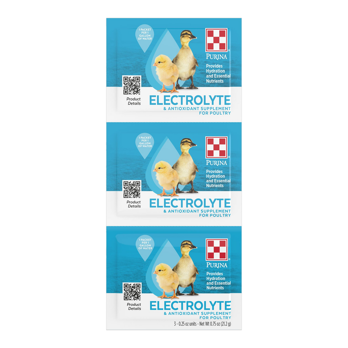 Purina Electrolyte and Antioxidant Supplement for Poultry strip of three 0.25 oz packets
