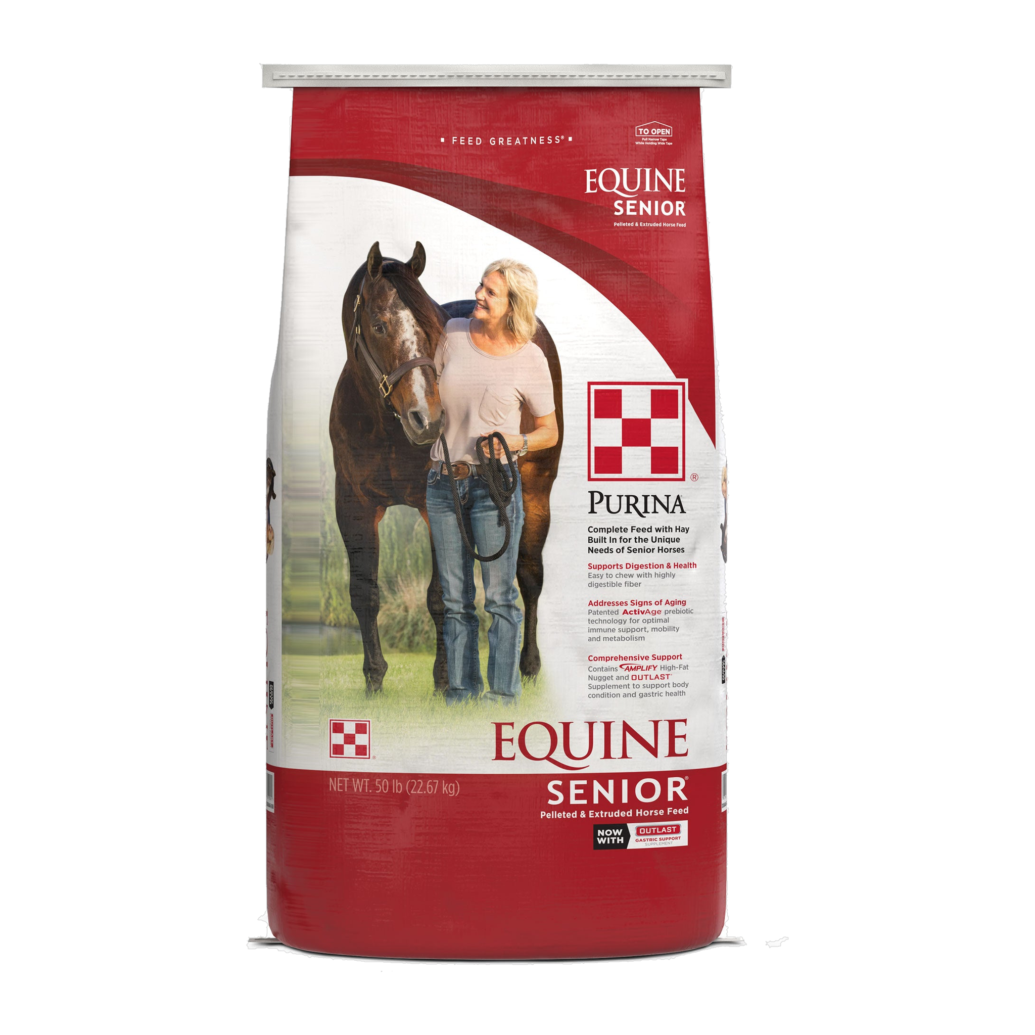 Purina Equine Senior Horse Feed 50 lb bag, front of package