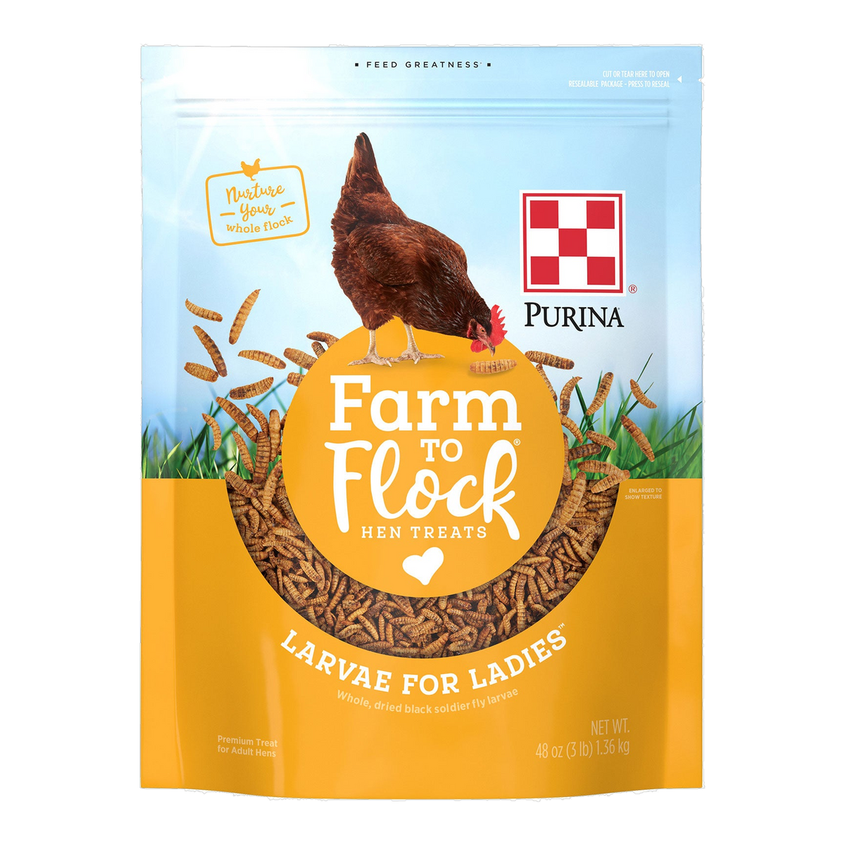 Purina Farm to Flock Larvae for Ladies hen treats 3 lb resealable pouch #3 LB