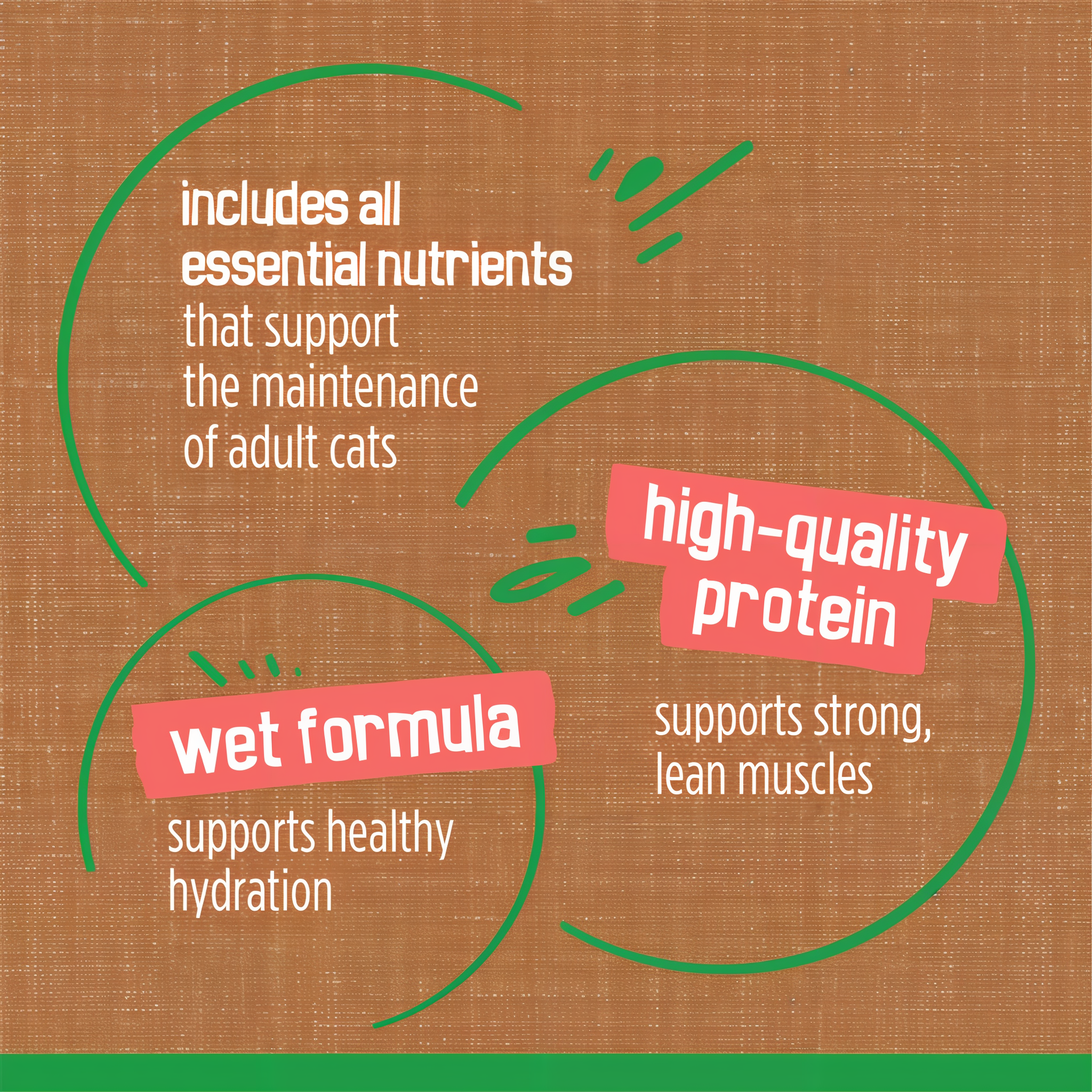 Includes all essential nutrients that support the maintenance of adult cats, wet formula with high-quality protein