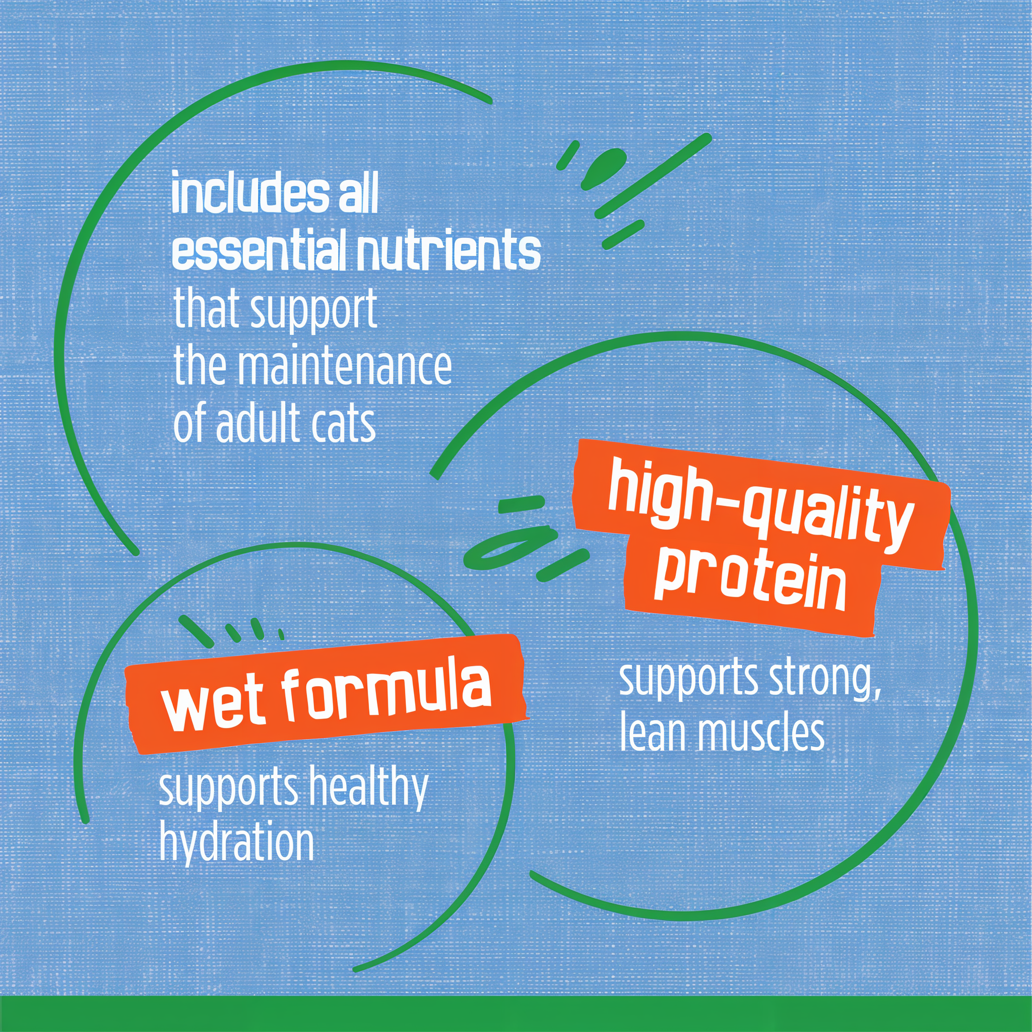 Includes all essential nutrients that support the maintenance of adult cats, wet formula with high-quality protein