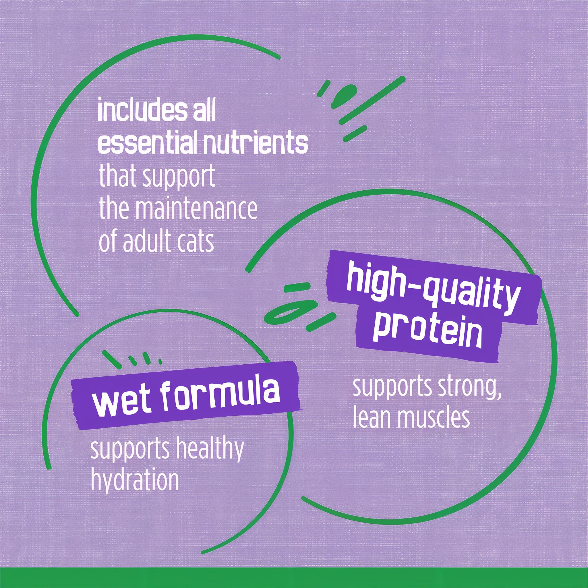 Includes all essential nutrients that support the maintenance of adult cats, wet formula with high-quality protein