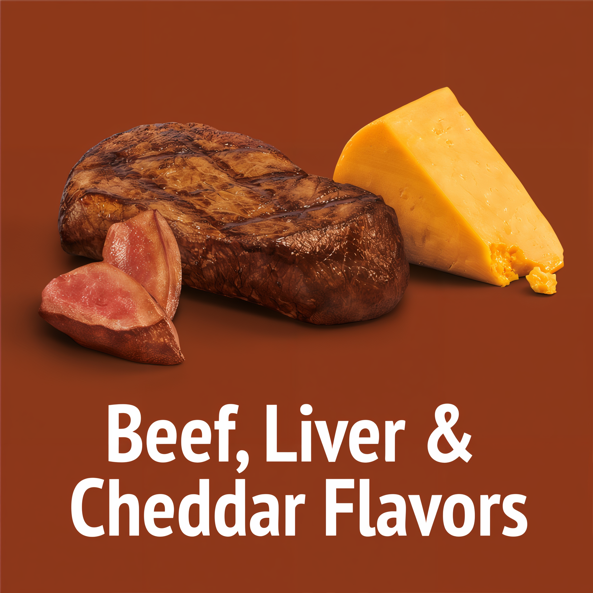 Beef, liver and cheddar flavors in every pouch