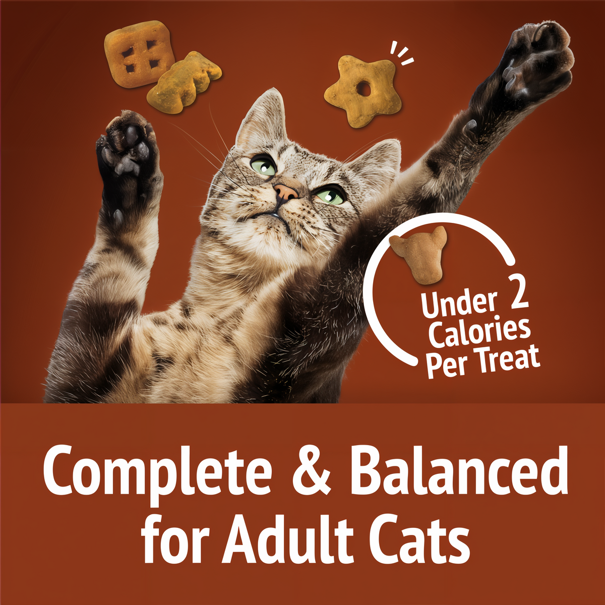 Complete and balanced for adult cats at under 2 calories per treat