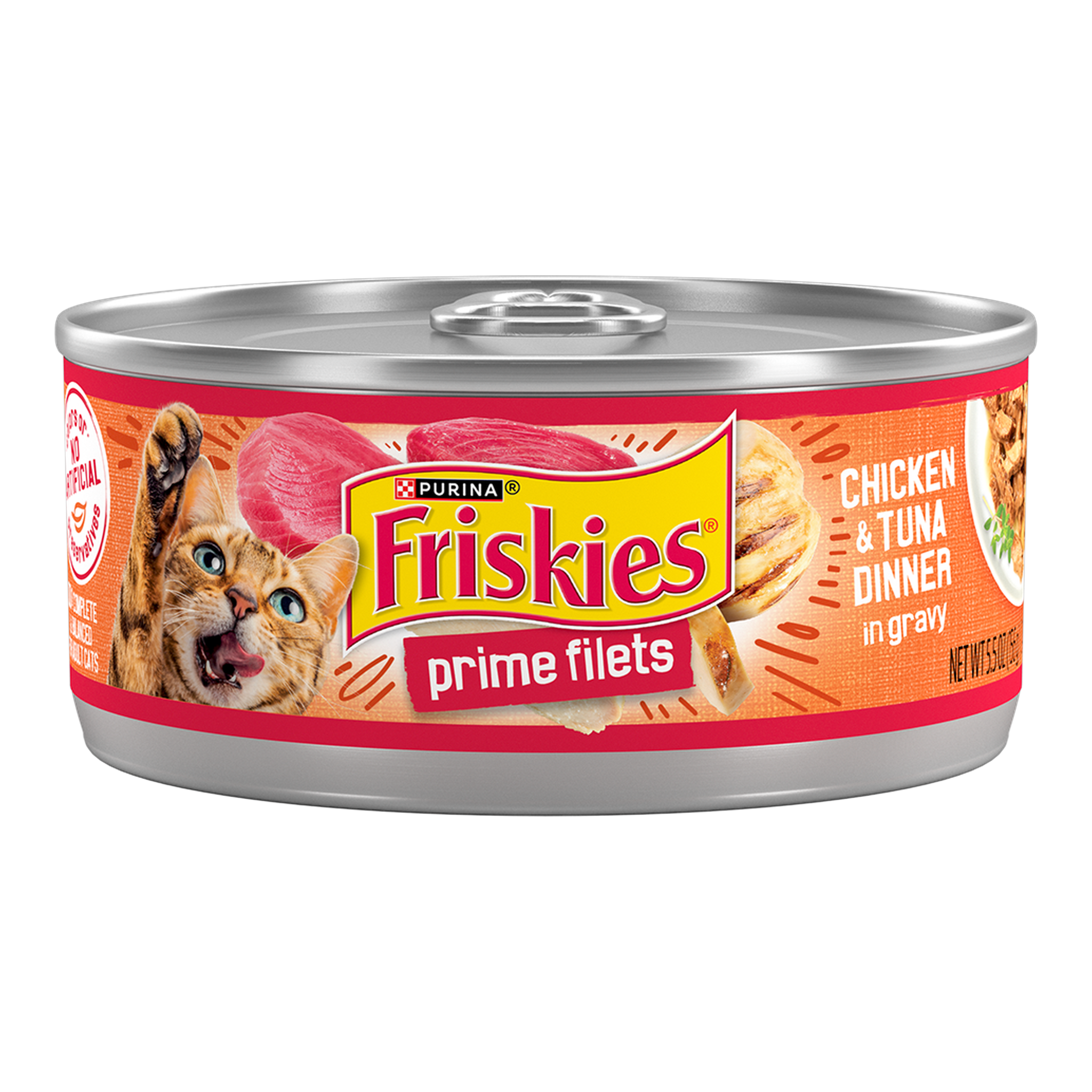 Purina Friskies Prime Filets Chicken & Tuna Dinner in Gravy Wet Cat Food, 5.5 oz can