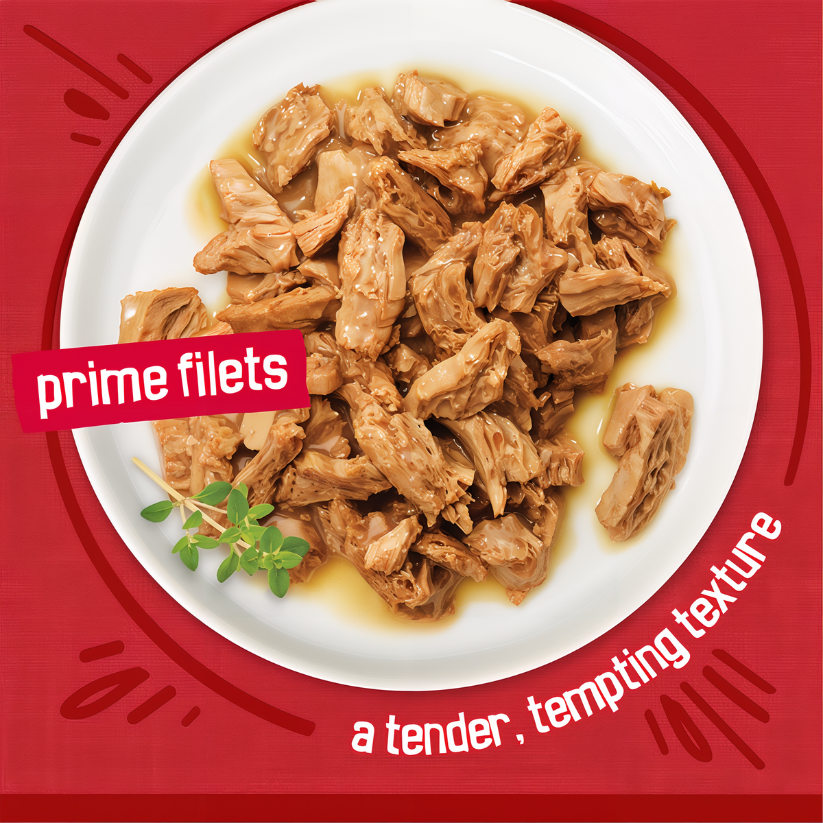 Tender shredded Prime Filets chunks in gravy served on a white plate