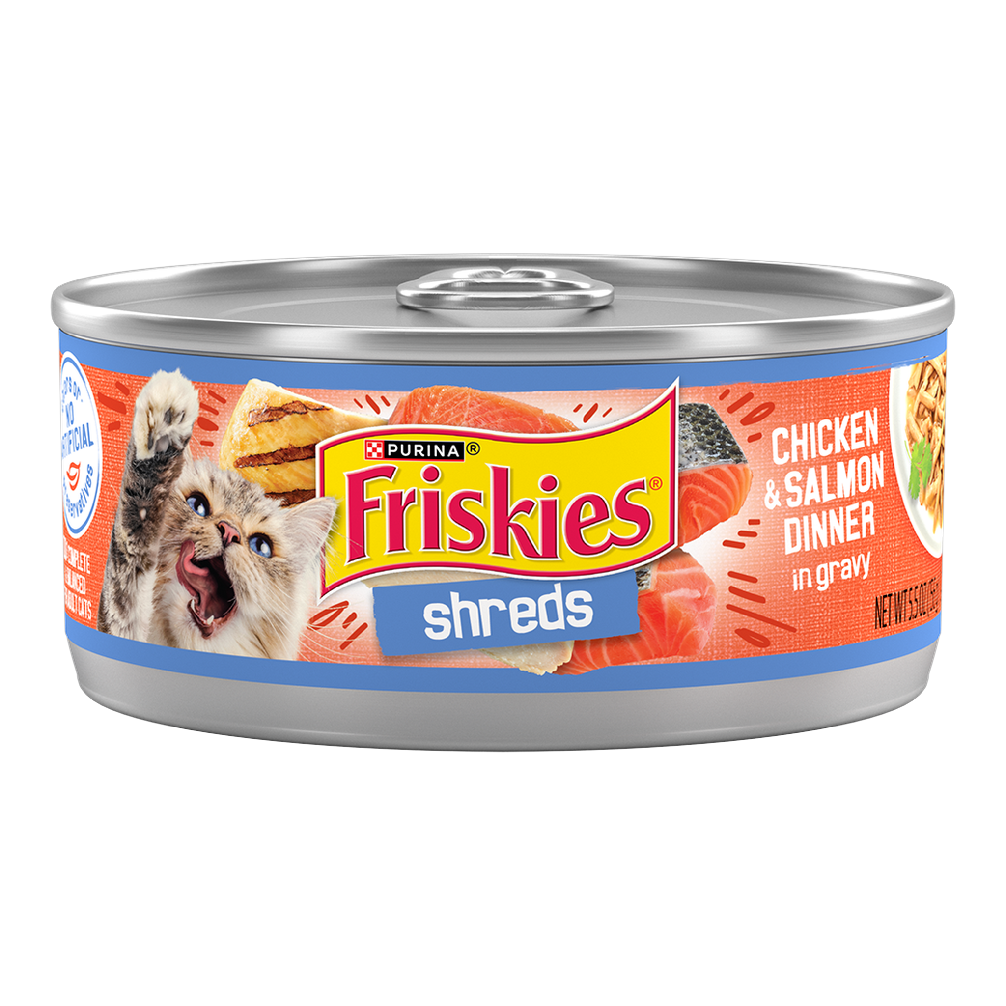 Purina Friskies Shreds Chicken & Salmon Dinner in Gravy Wet Cat Food, 5.5 oz can #5.5 OZ