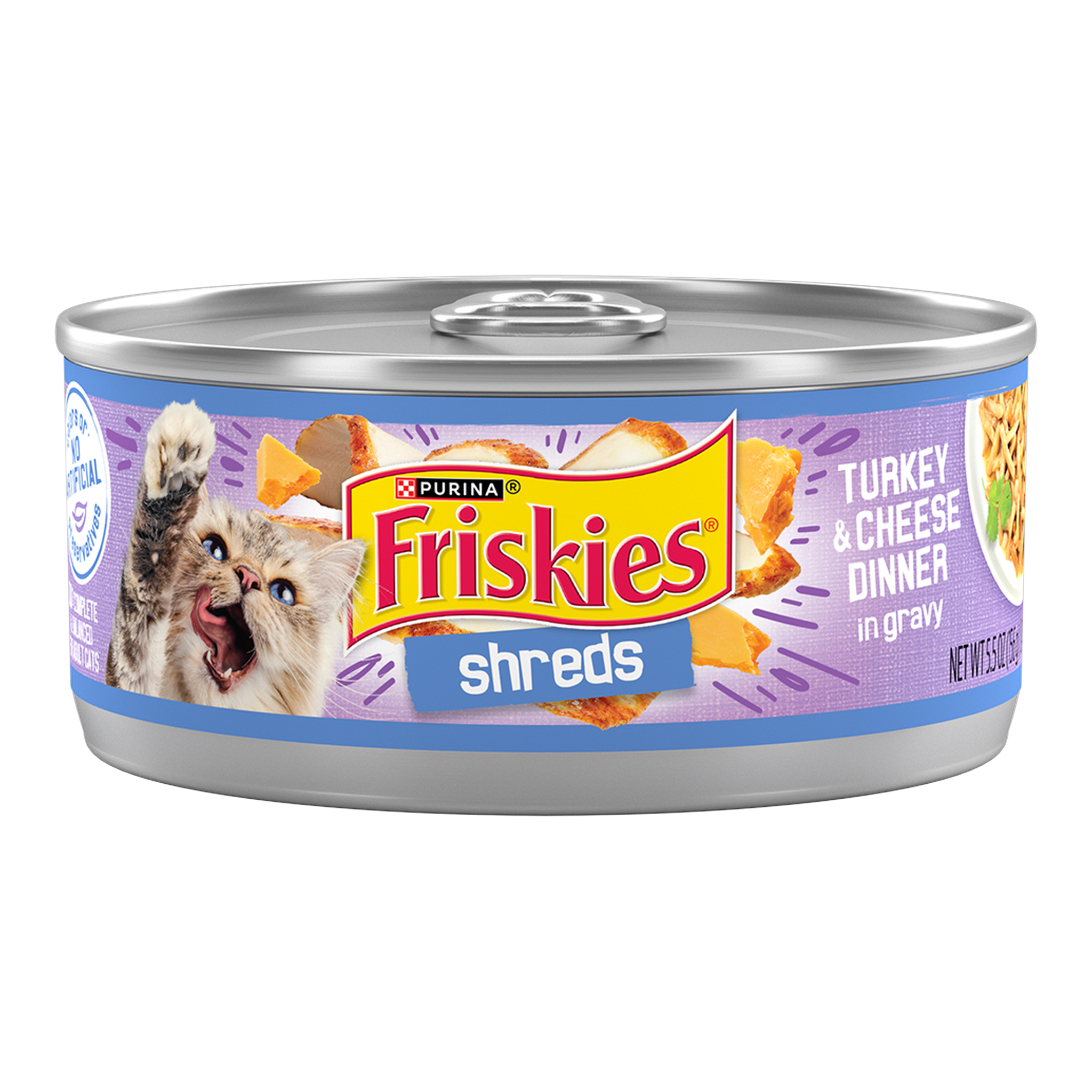 Purina Friskies Shreds Turkey & Cheese Dinner in Gravy Wet Cat Food, 5.5 oz can #5.5 OZ