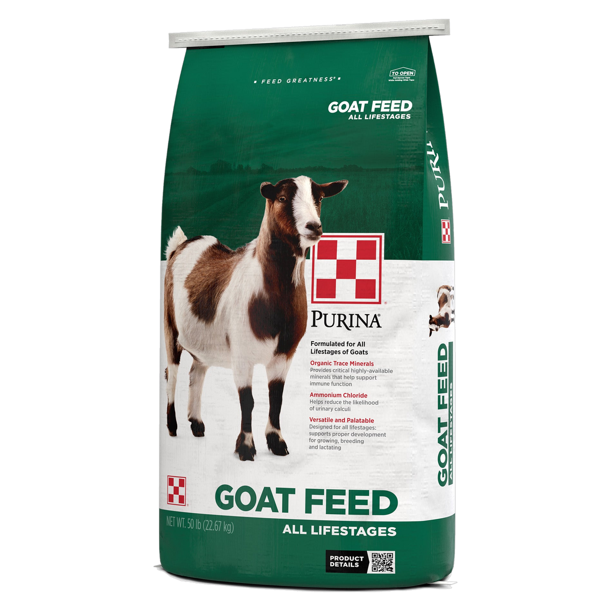 Purina Goat Chow Plus Up bag angled view right