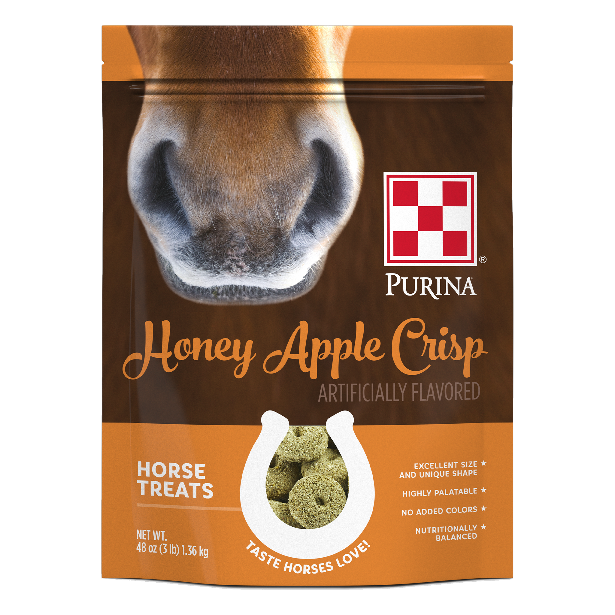 Purina Honey Apple Crisp Horse Treats 3 lb pouch, front of package