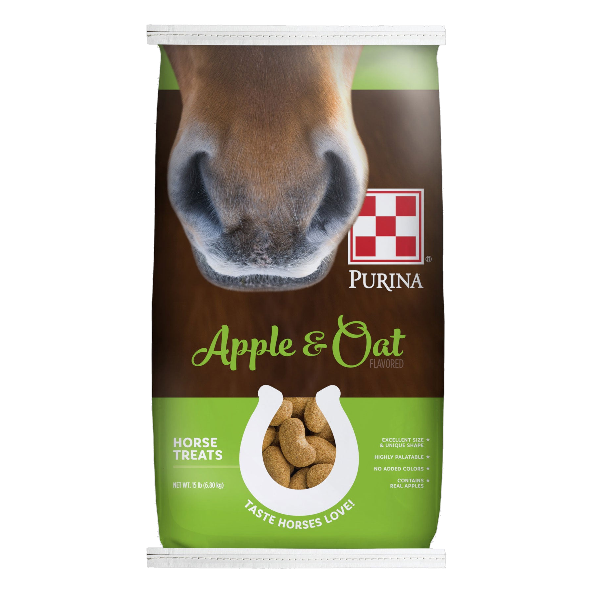 Purina Apple and Oat-Flavored Horse Treats 15 lb bag, front of package