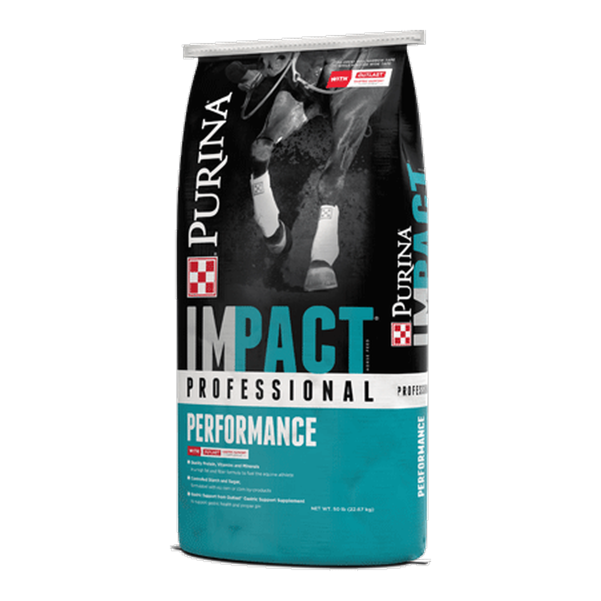 Side panel of the Purina Impact Professional Performance horse feed bag