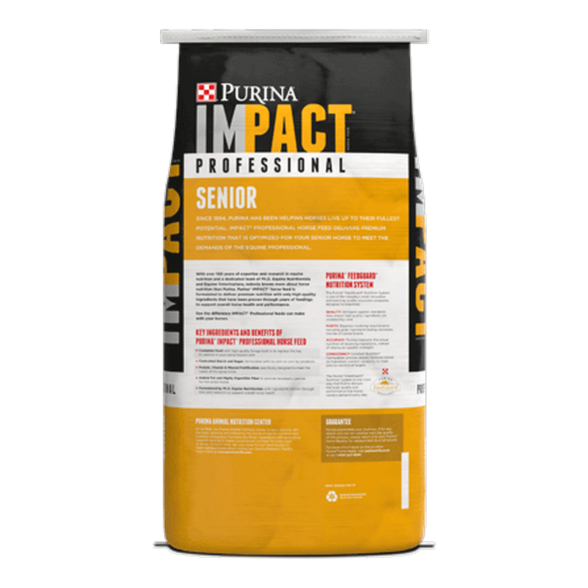 Back of the Purina Impact Professional Senior bag with feeding directions