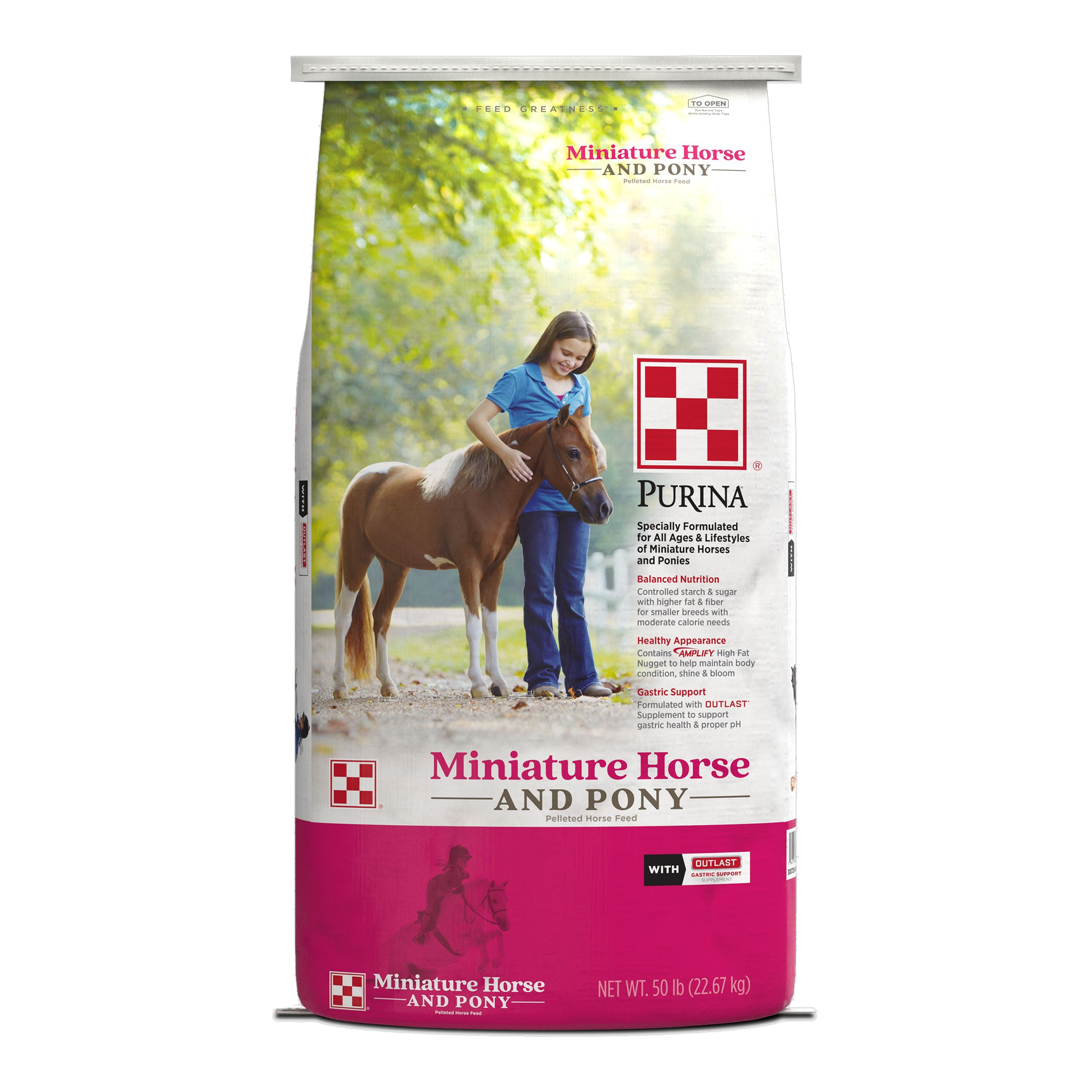 Purina Miniature Horse and Pony feed, front of the 50 lb bag #50 LB