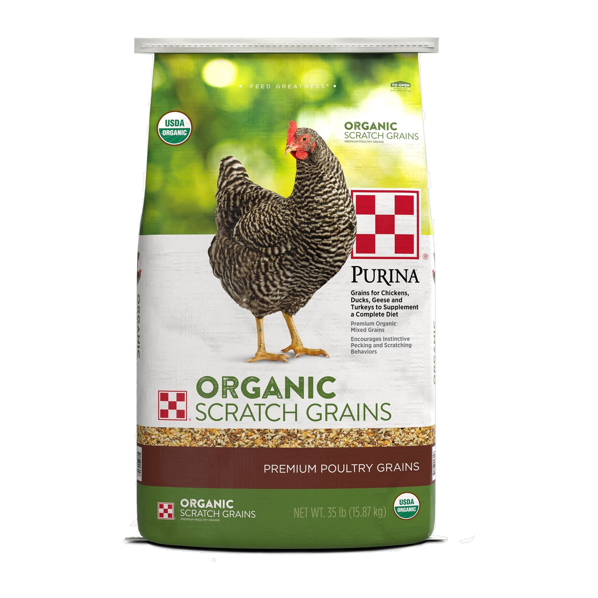Purina Organic Scratch Grains 35 lb bag front #35 LB