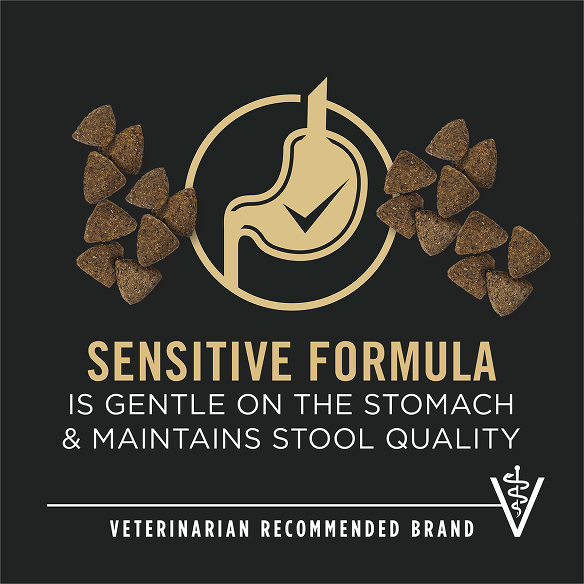 Sensitive formula is gentle on the stomach and maintains stool quality, veterinarian recommended brand