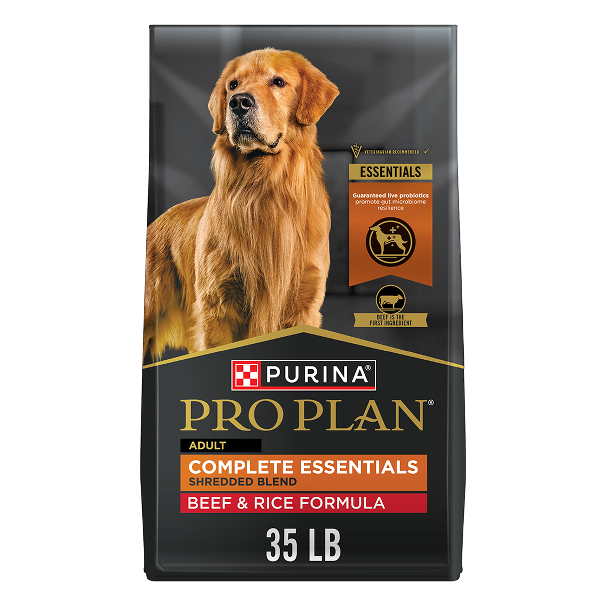 Purina Pro Plan Complete Essentials Shredded Blend Beef & Rice adult dry dog food, 35 lb bag
