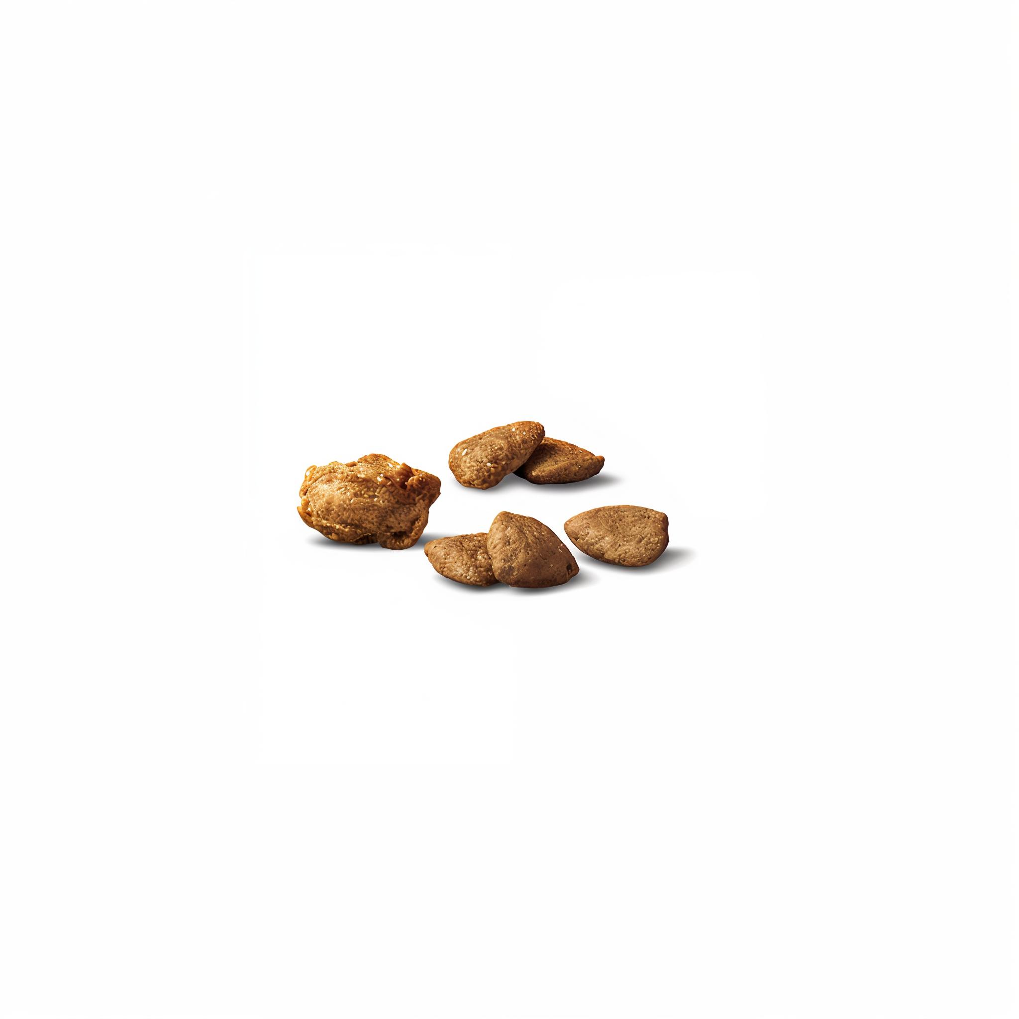 Close-up of Pro Plan Complete Essentials turkey and rice crunchy kibble and shredded pieces