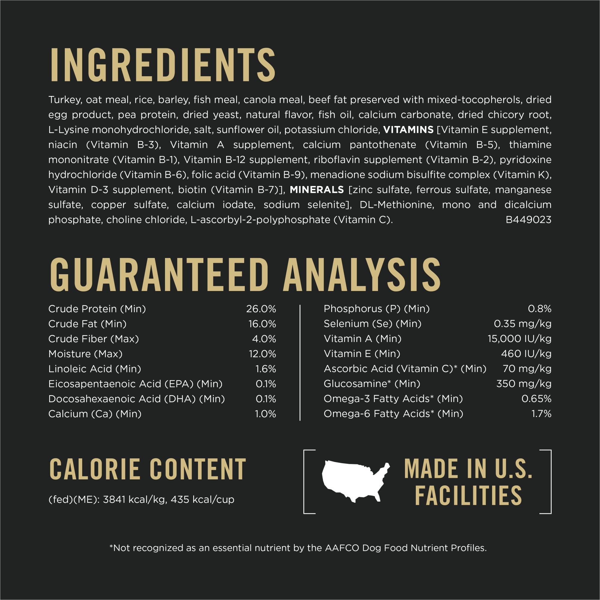 Ingredients and guaranteed analysis panel for Purina Pro Plan Sensitive Skin and Stomach Turkey and Oatmeal dry dog food