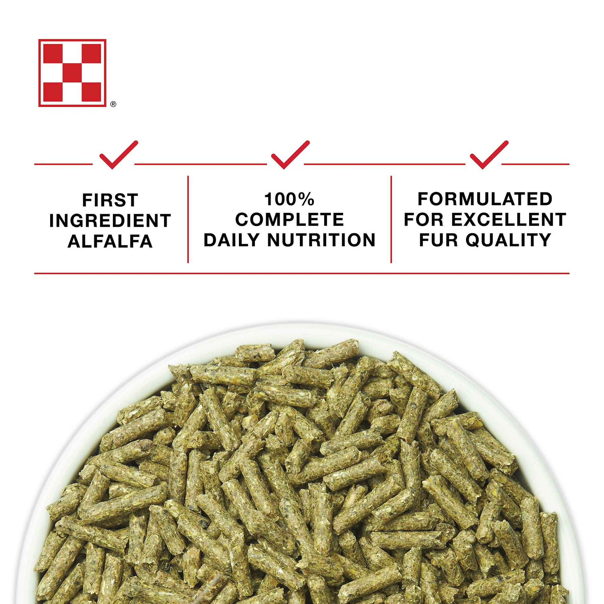 Purina Professional Rabbit Feed alfalfa pellets in a bowl