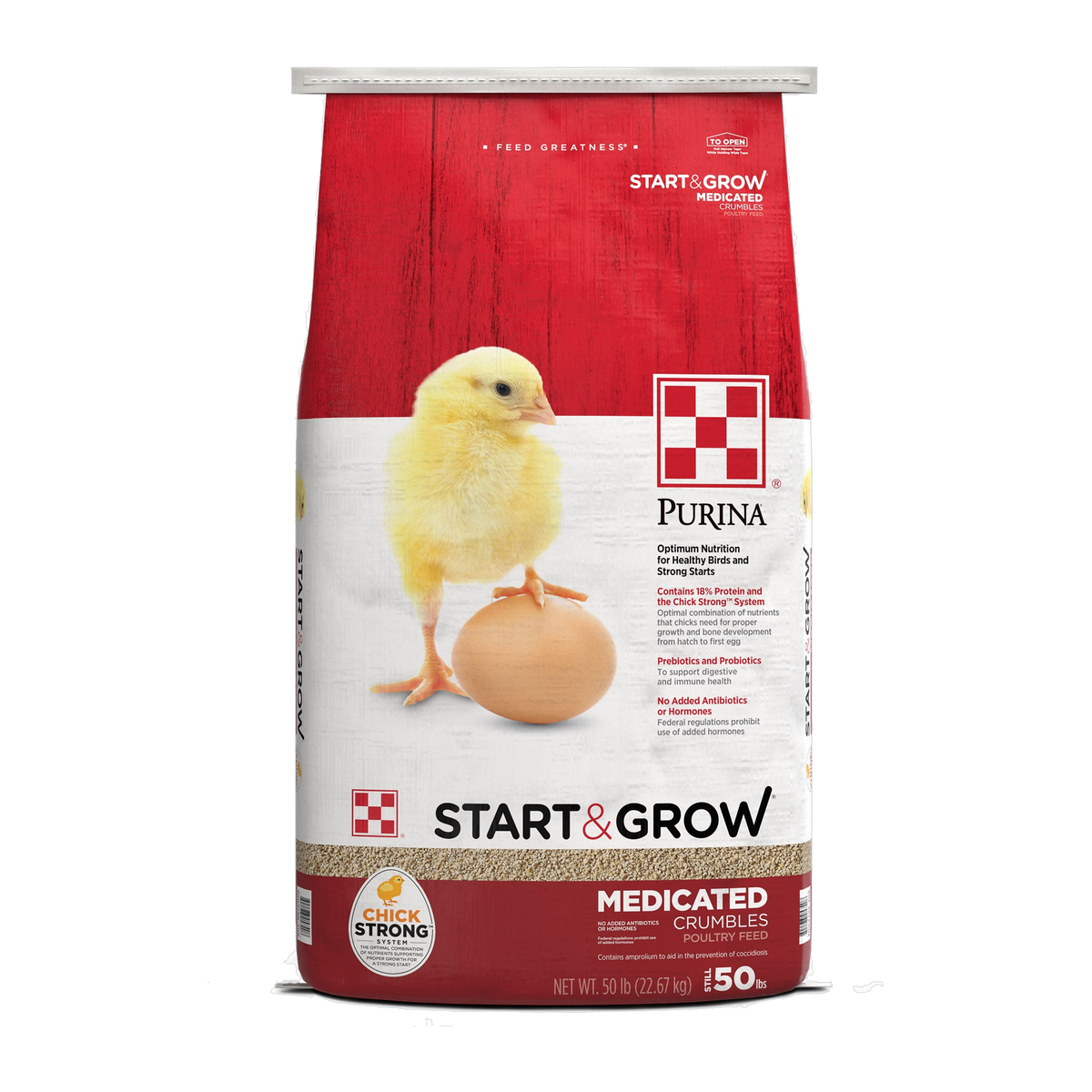 Purina Start and Grow Medicated Chick Food 50 lb bag front #50 lb