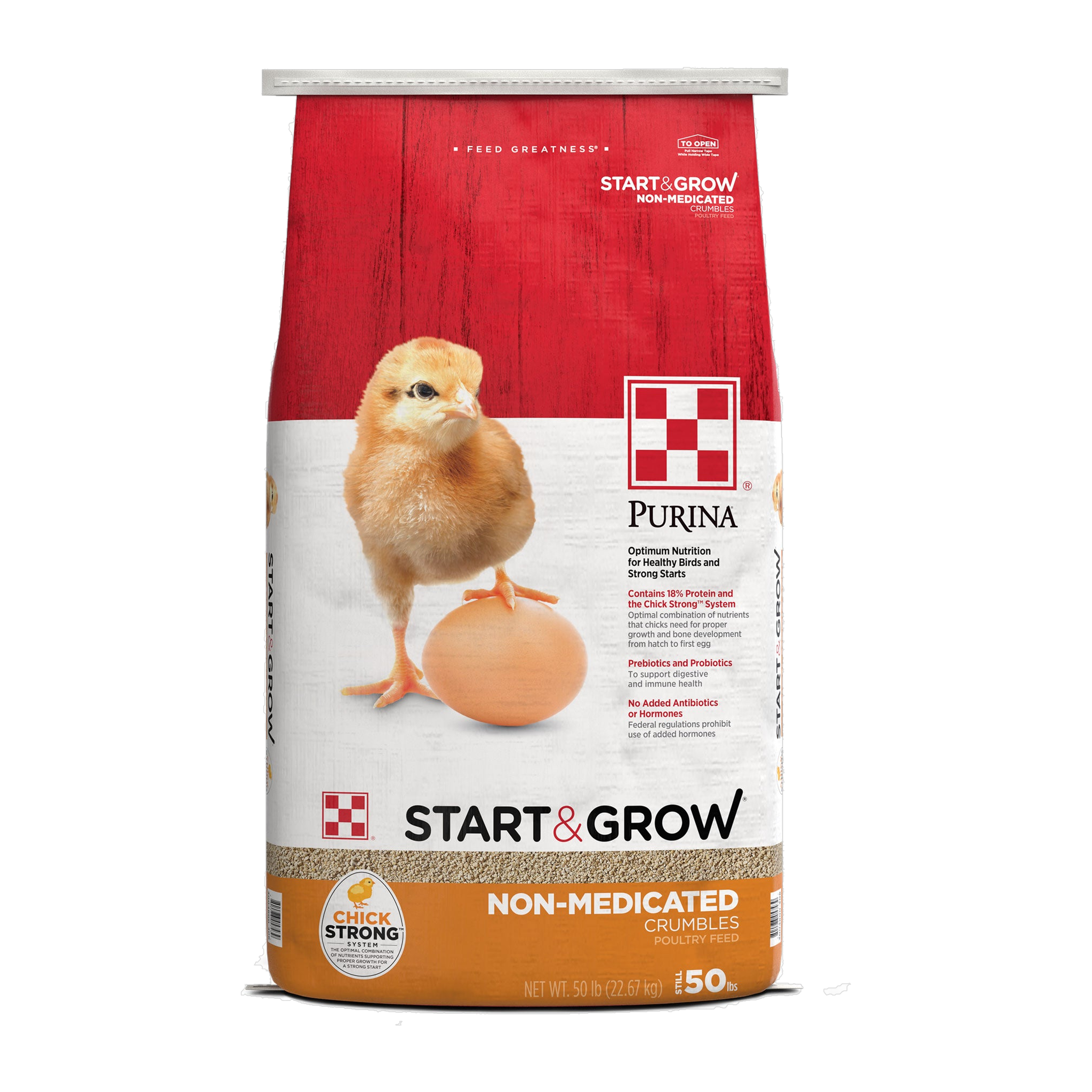 Purina Start and Grow Non-Medicated Chick Feed 50 lb bag front #50 lb