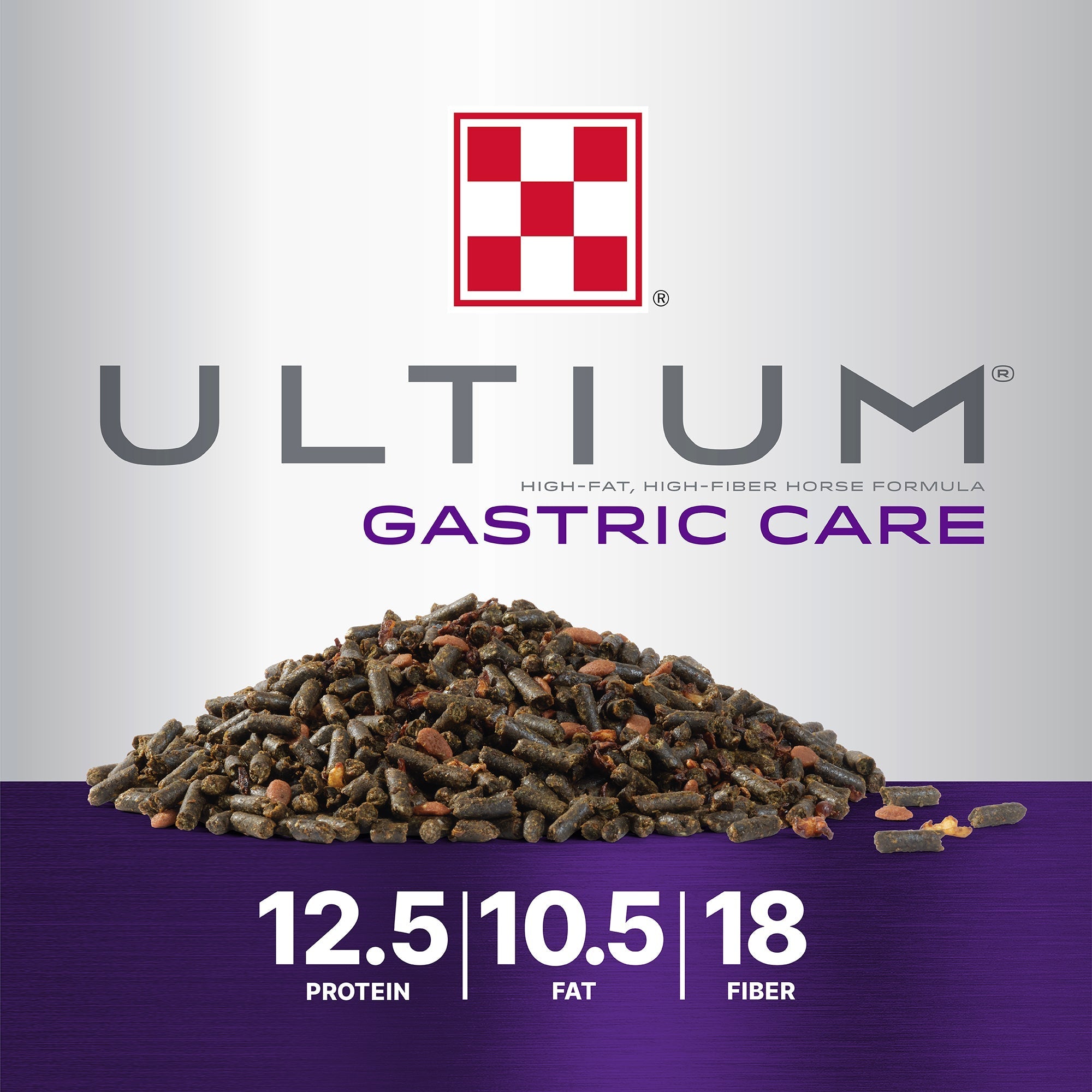 Purina Ultium Gastric Care nutrition profile: 12.5 percent protein, 10.5 percent fat, 18 percent fiber